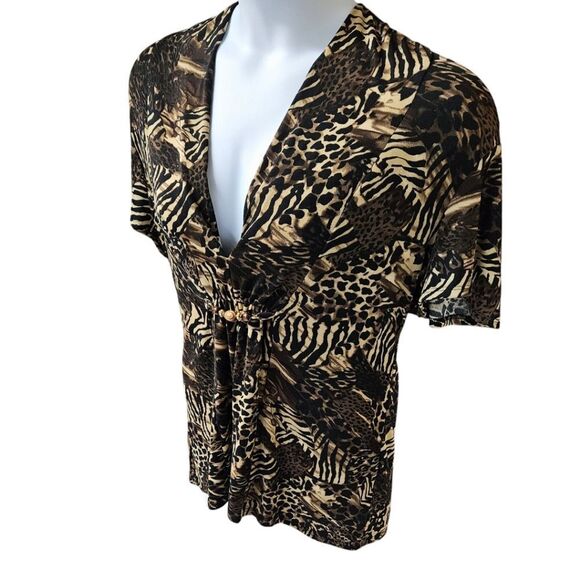 NOTATIONS Women's Short Sleeve 2For One Safari Leopard Print Blouse Size Large - Picture 5 of 16